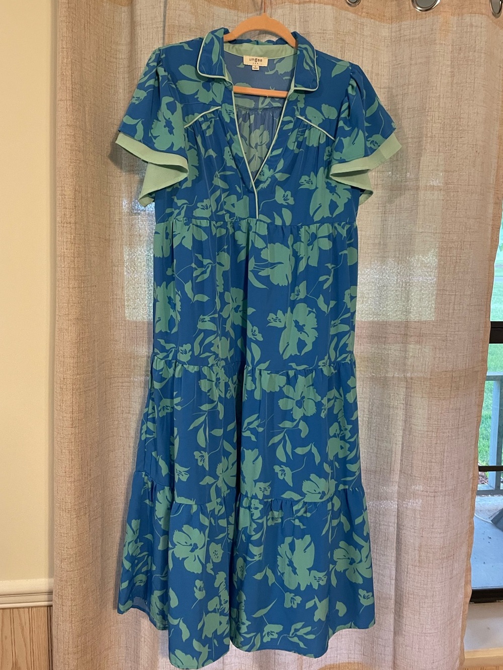 Umgee Blue and Aqua Floral Midi Dress